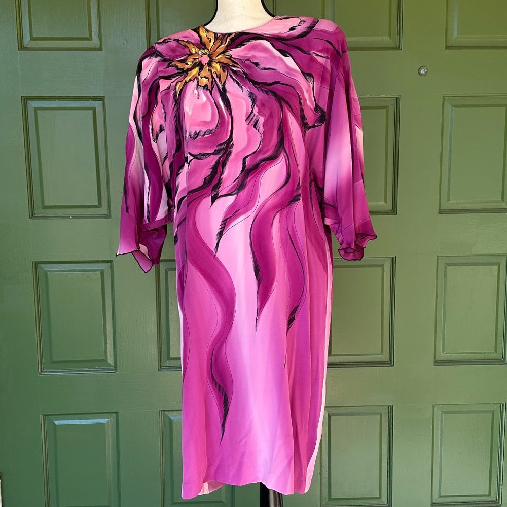 VTG Yolanda Lorente Hand-Painted Silk Dress